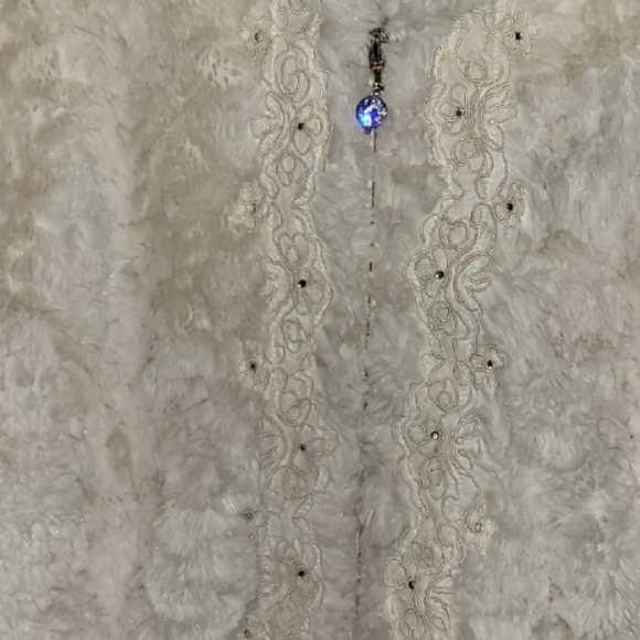 Joseph Ribkoff - lvory Faux Fur Zip-Up Hooded Jacket w/ Front Embellishments - Picture 5 of 11